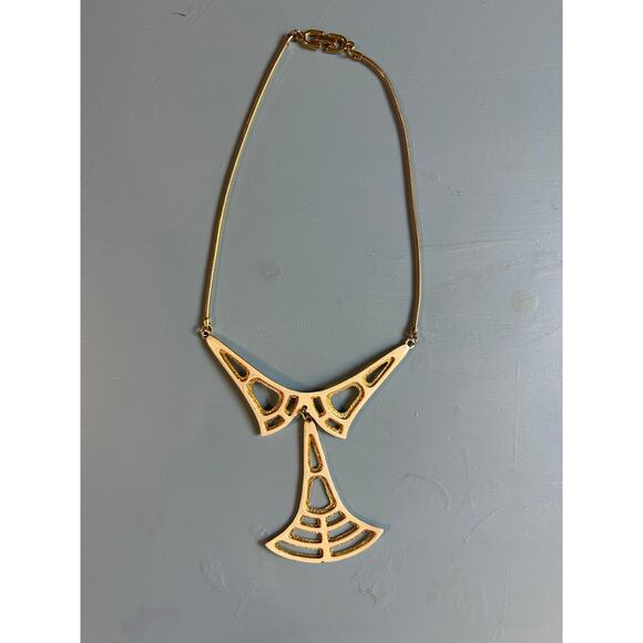 Vintage Necklace Geometric Shape White and Gold Large Geometric - Picture 1 of 4